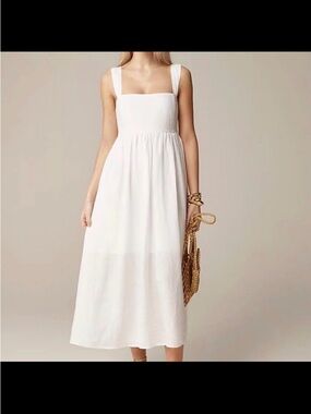 NWT J. Crew White Square-Neck Sleeveless Midi Dress